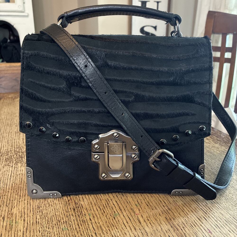 Patricia Nash Zebra Stripe Collection Black Leather and Calf Hair Crossbody